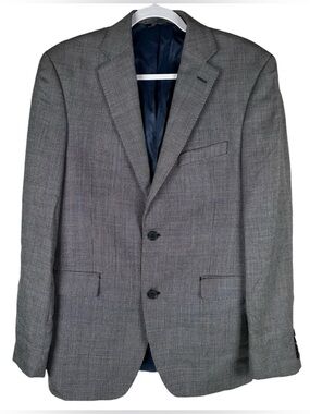 Saks Fifth Avenue Black White Slim Fit Silk Wool Sport Coat Formal Blazer 40R
